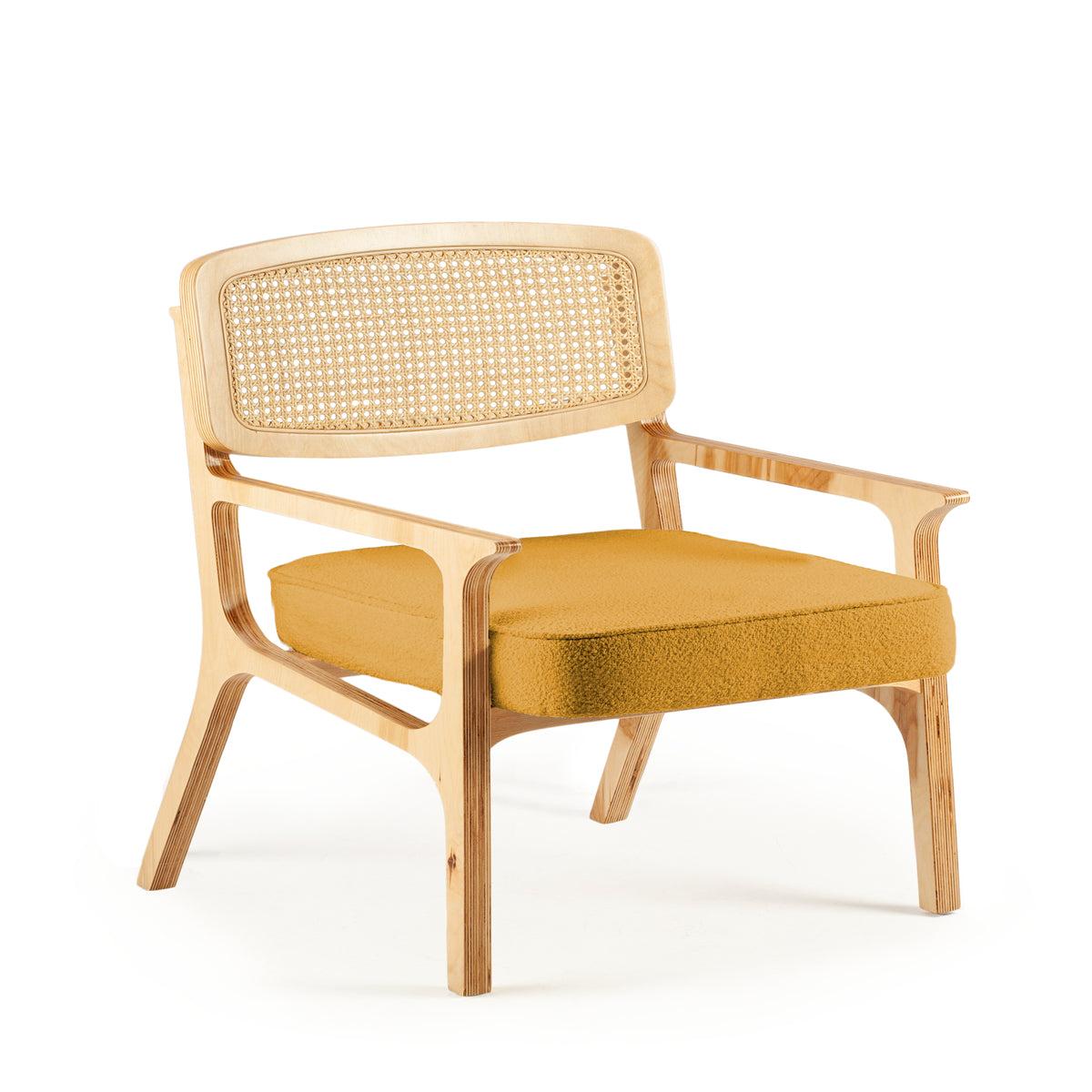 Karl Armchair with Bouclê Gold Yellow Seat and Beech Wood Frame – theMADgroup