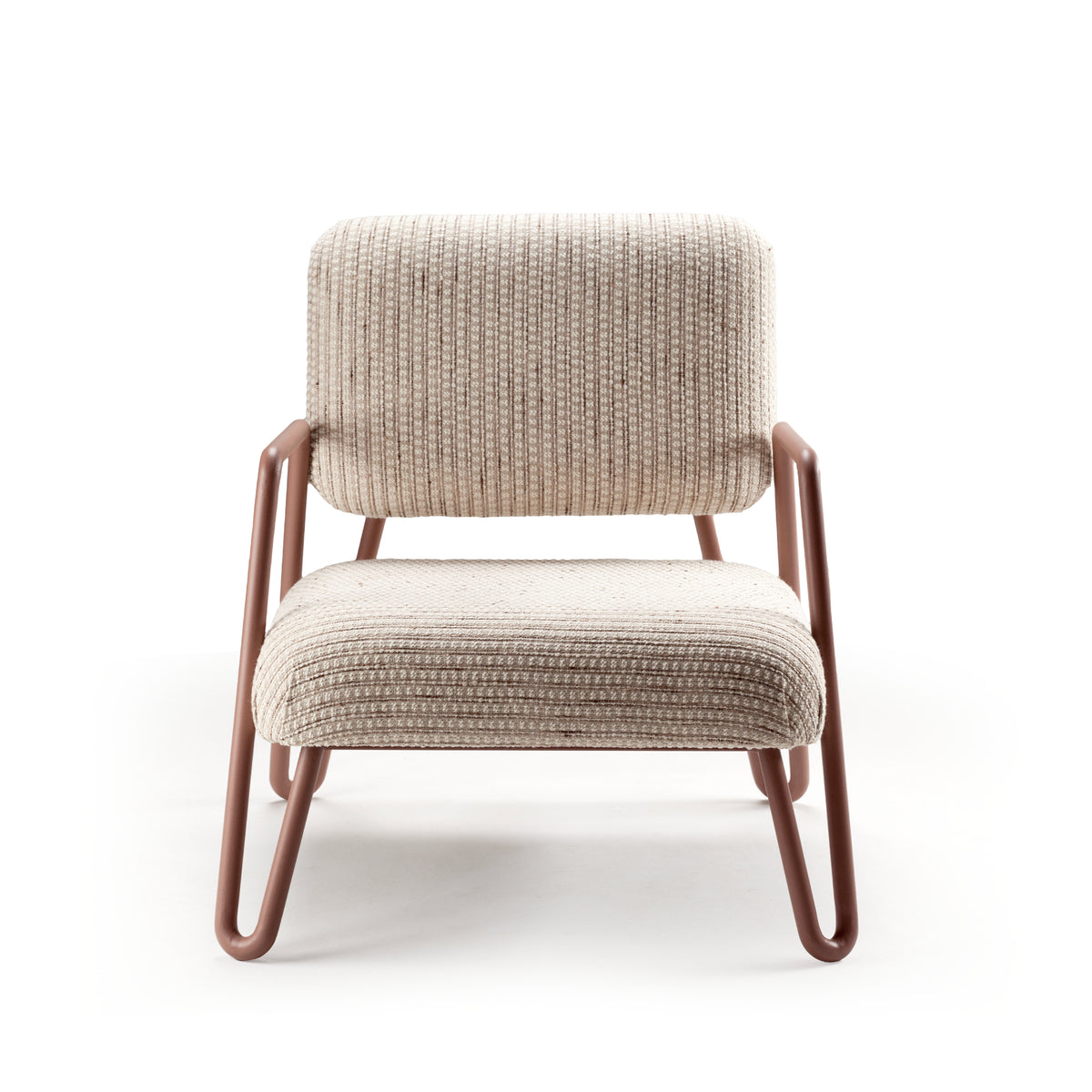 Miami Armchair in Gilman Shingle with lilac lacquered metal feet and polished brass accents – theMADgroup