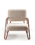 Miami Armchair in Gilman Shingle with lilac lacquered metal feet and polished brass accents – theMADgroup