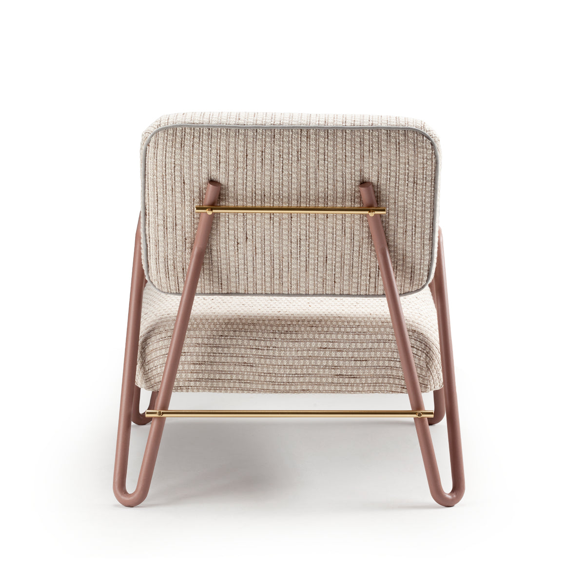 Miami Armchair in Gilman Shingle with lilac lacquered metal feet and polished brass accents – theMADgroup