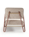 Miami Armchair in Gilman Shingle with lilac lacquered metal feet and polished brass accents – theMADgroup