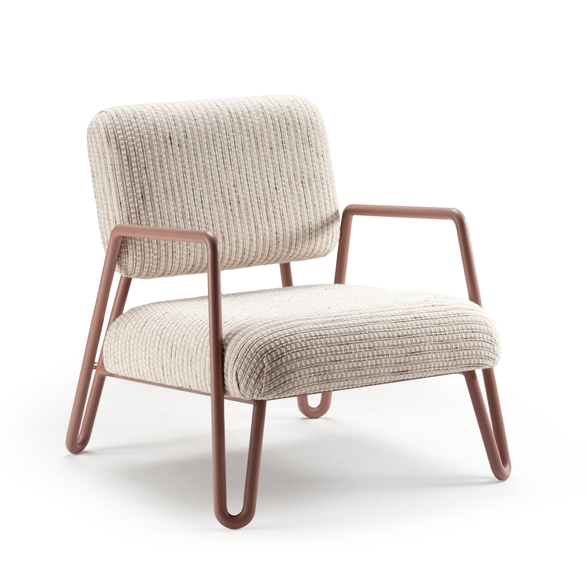 Miami Armchair in Gilman Shingle with lilac lacquered metal feet and polished brass accents – theMADgroup