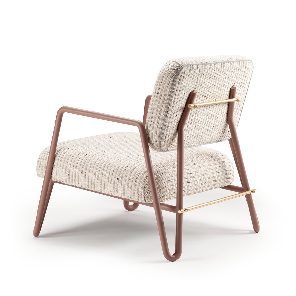 Miami Armchair in Gilman Shingle with lilac lacquered metal feet and polished brass accents – theMADgroup