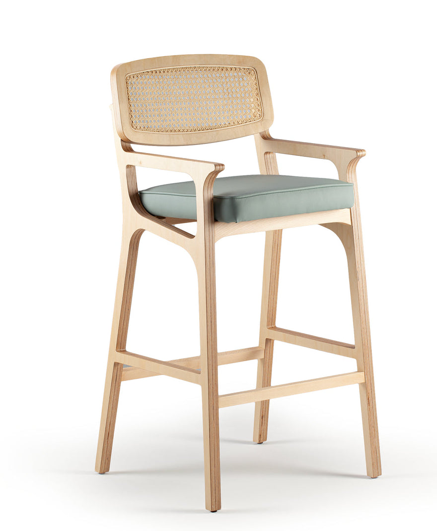 Karl 1 Bar Chair in laser sage upholstery with beech 056-0 wood base – theMADgroup