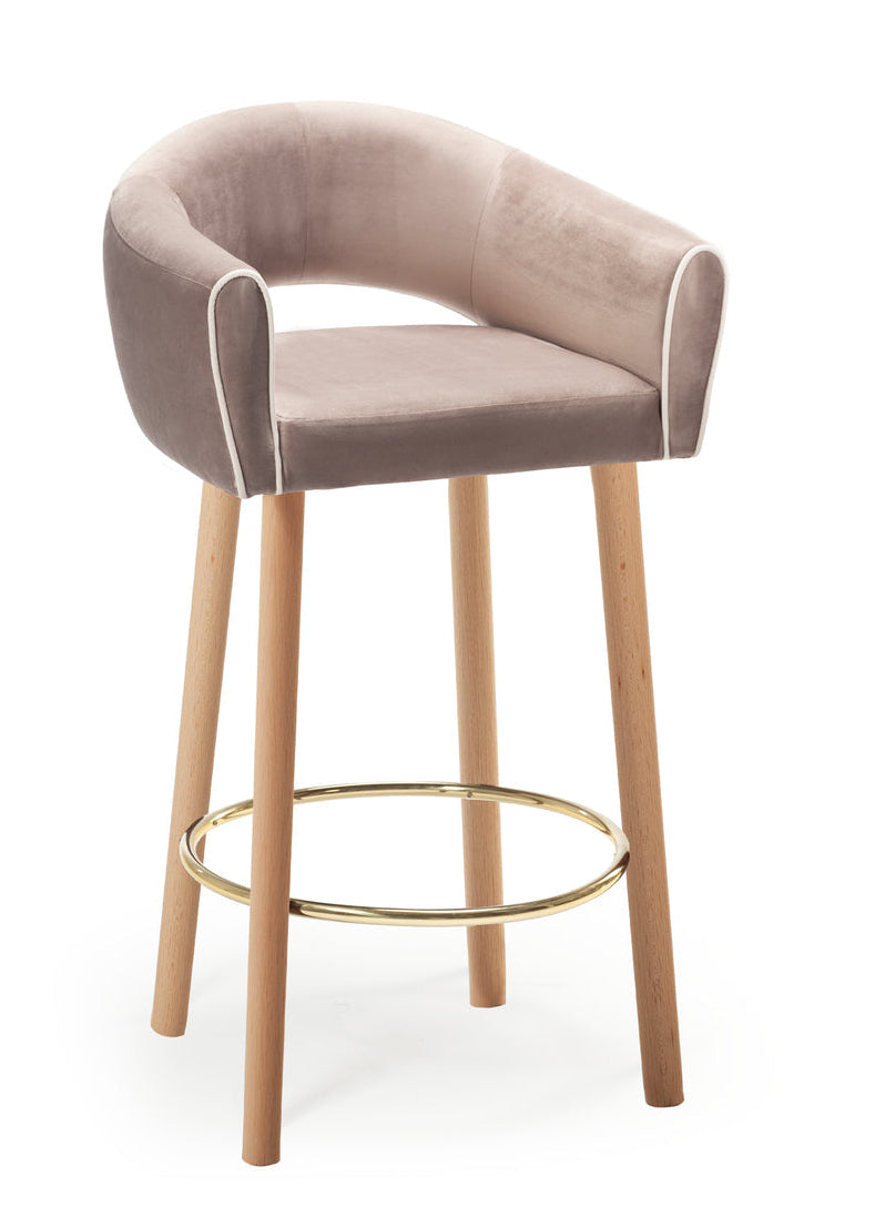 Grace Bar Chair in Paris mousse with natural oak legs and polished brass ring – theMADgroup