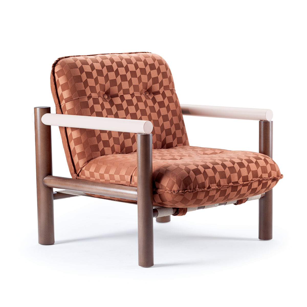James Armchair in Racer Clove with 056-3 beech wood frame and nude matte lacquered tubes – theMADgroup