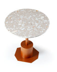 Modern terrazzo dining table with beige top and copper Turim base | theMADgroup