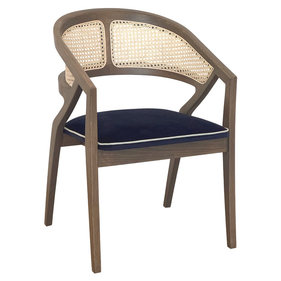 Rory Chair with woven cane back and deep-toned cushion | theMADgroup