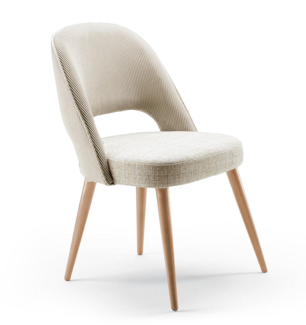 Ava Chair with Stripes 42 back, Vienna fudge seat and piping, solid wood legs – theMADgroup