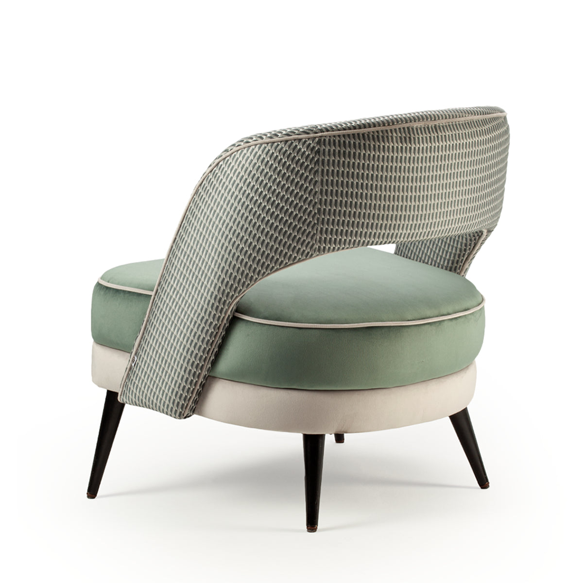 Ava Armchair with stamp teal back, barcelona fir & mouse seat, black wood feet – theMADgroup
