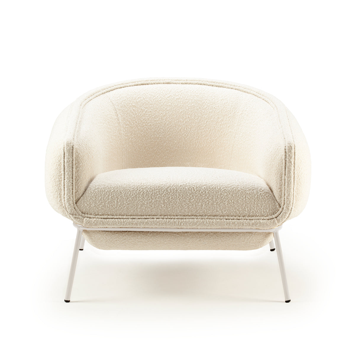 Blop Armchair in bouclê snow with ivory lacquered metal feet – theMADgroup