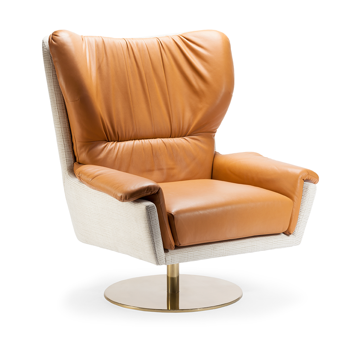 Closer Armchair with Seta Coio Leather Seat, Wire Back, and Brass Rotating Base – theMADgroup