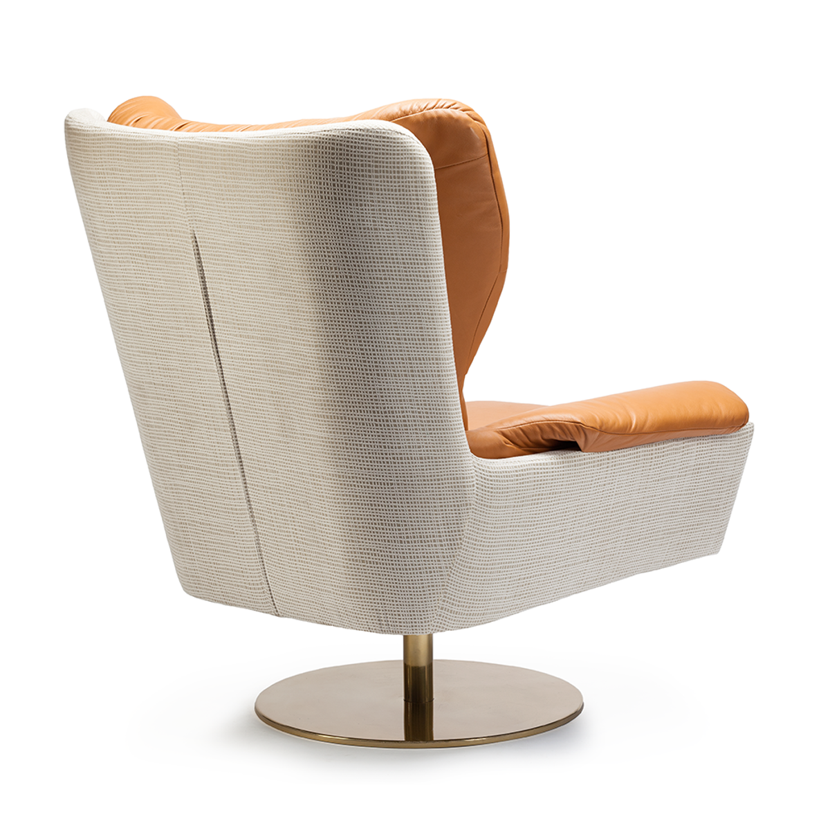 Closer Armchair with Seta Coio Leather Seat, Wire Back, and Brass Rotating Base – theMADgroup
