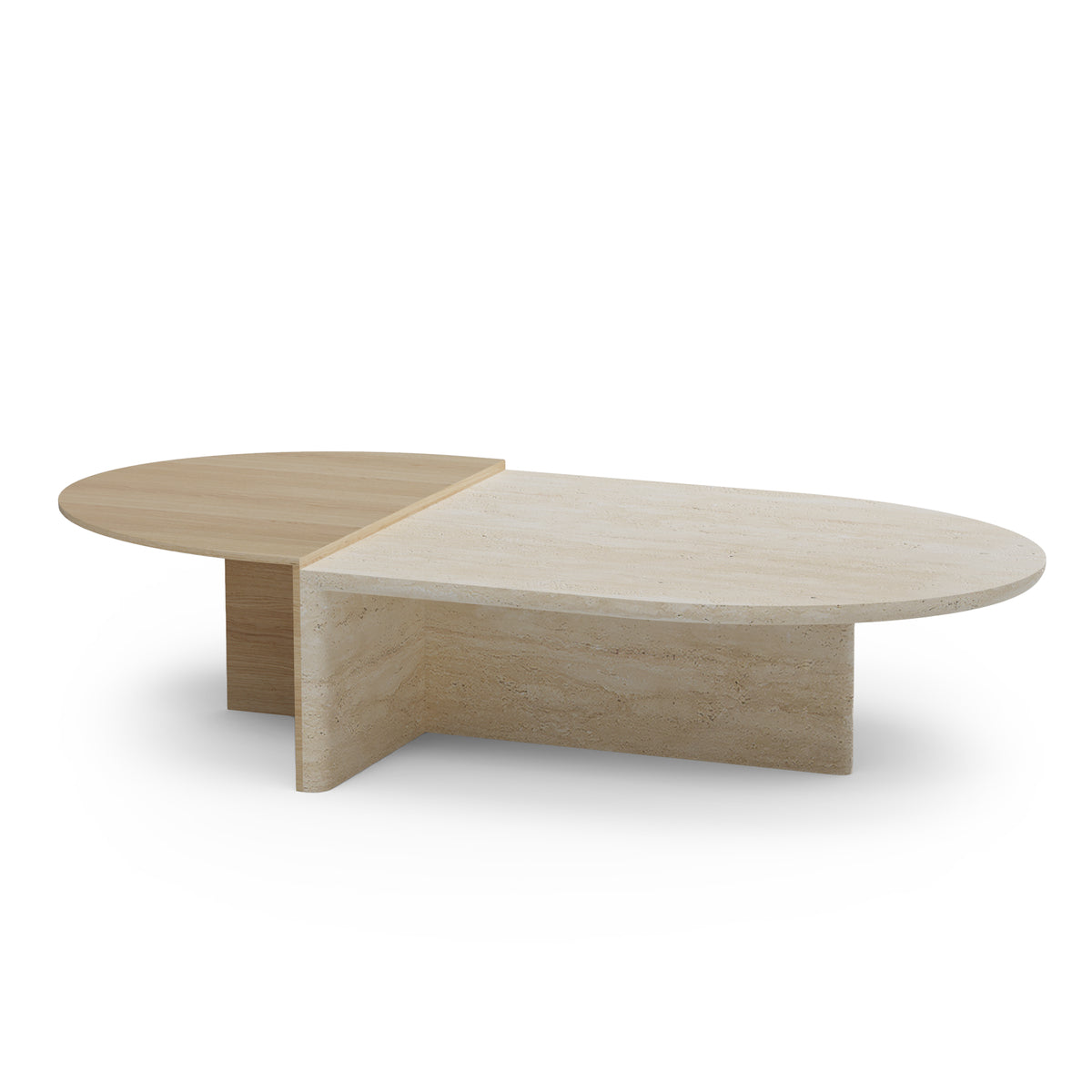Duplex center table with natural oak and travertine marble base – theMADgroup