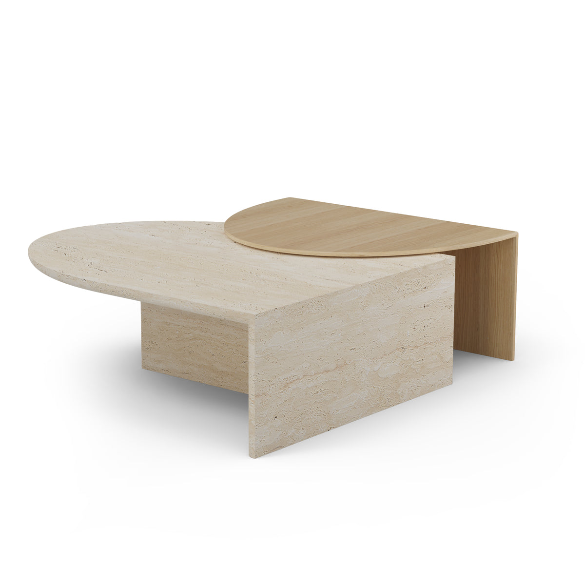 Duplex center table with natural oak and travertine marble base – theMADgroup