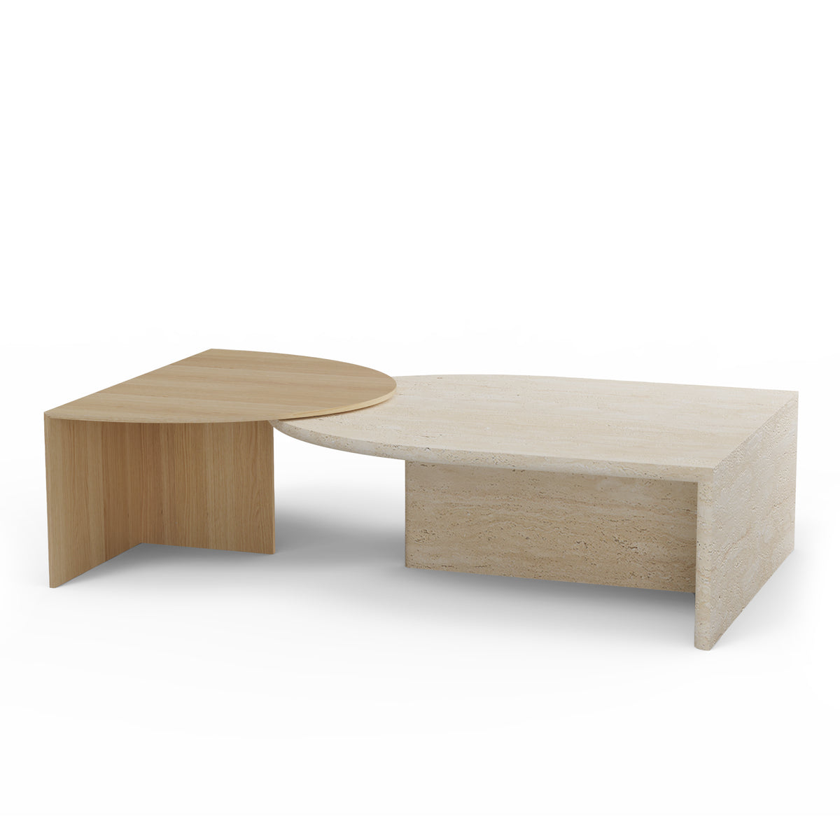 Duplex center table with natural oak and travertine marble base – theMADgroup