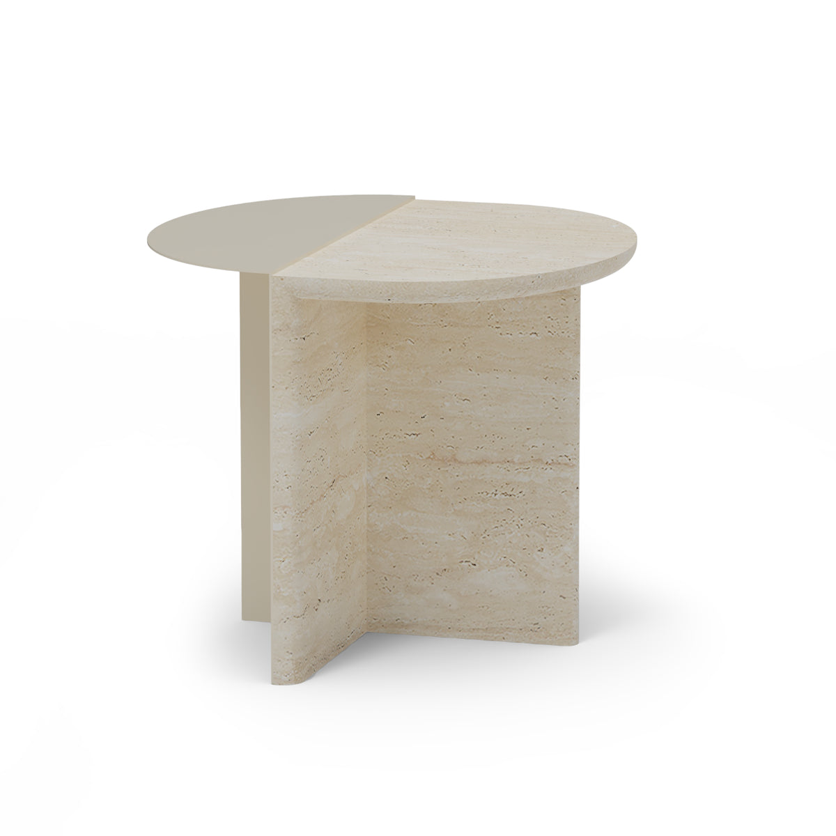 Duplex side table with ivory lacquered metal and travertine marble – theMADgroup
