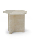 Duplex side table with ivory lacquered metal and travertine marble – theMADgroup