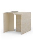 Duplex side table with ivory lacquered metal and travertine marble – theMADgroup