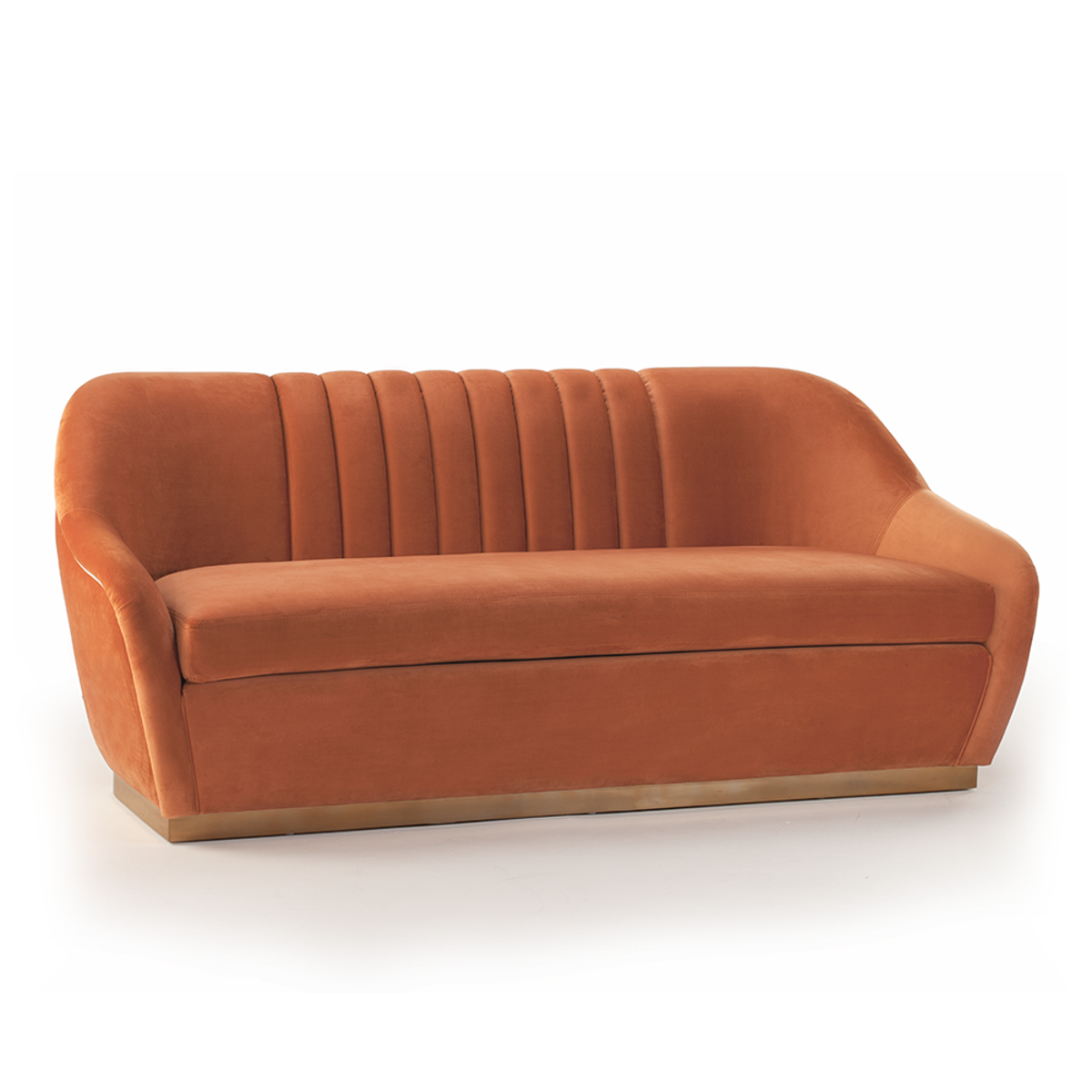 Gia Settee in Paris Brick with Smooth Easy Clean Piping and Polished Brass Feet – theMADgroup