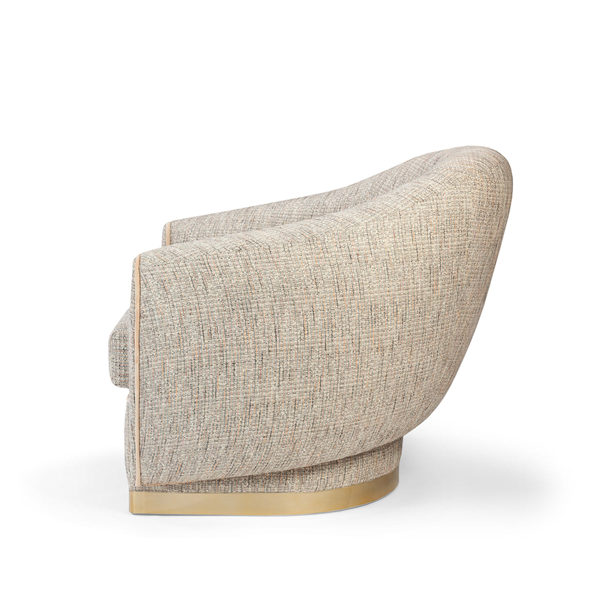 Grace Armchair in Alston Flamingo and Paris Champagne with polished brass base and piping – theMADgroup