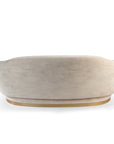 Grace Couch in Marka 10 with Paris Champagne piping and polished brass base – theMADgroup