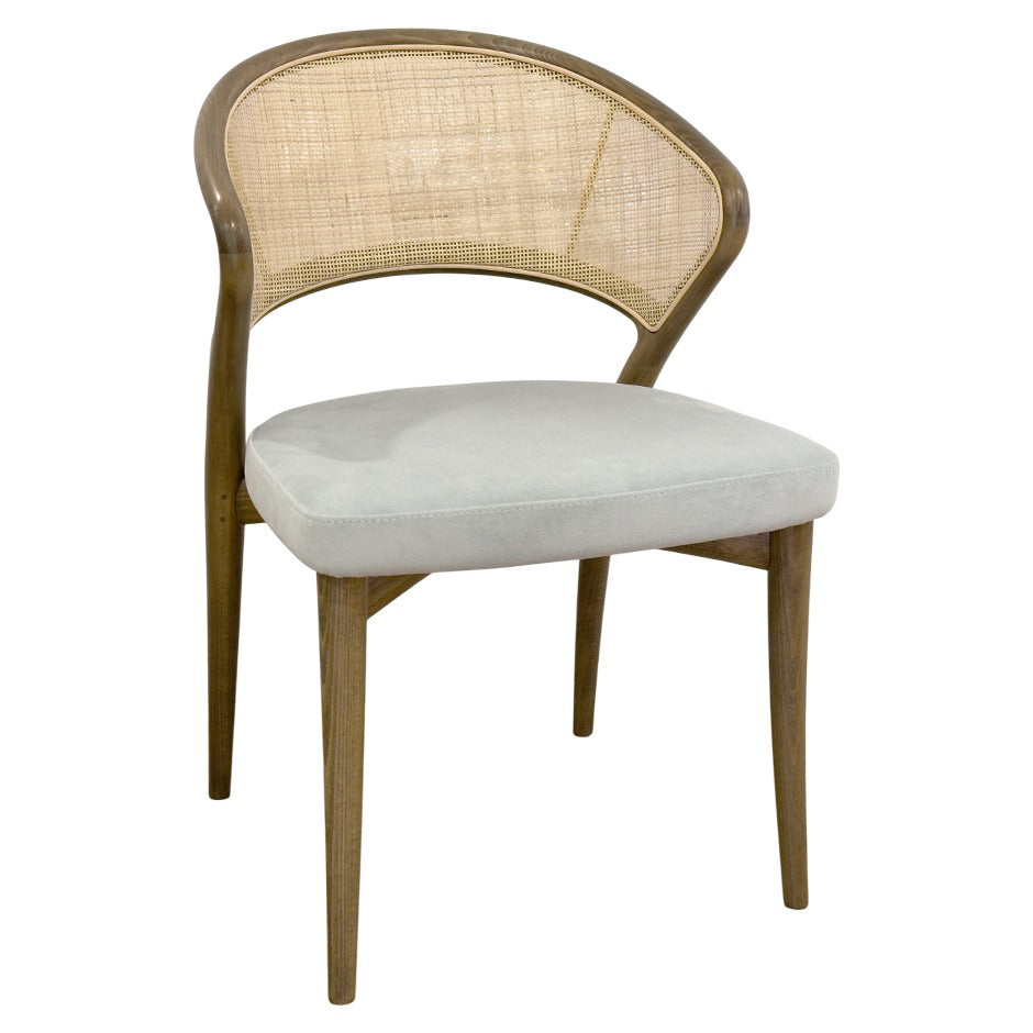 Aura chair with curved wood frame and rattan back | theMADgroup