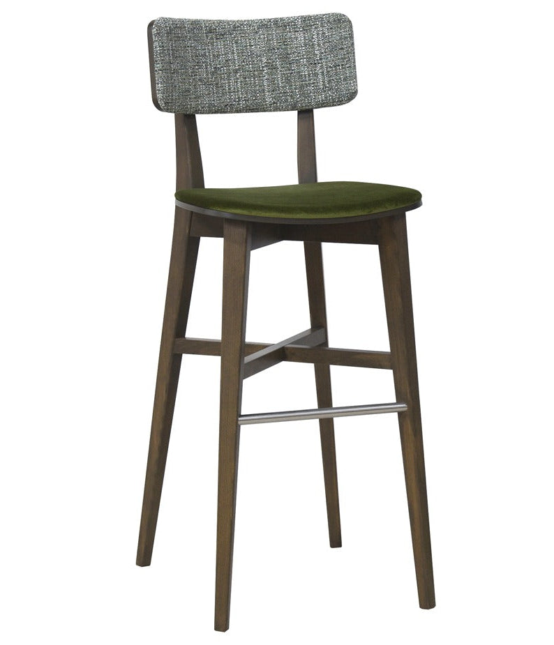 Azur Beta Bar Stool with upholstered backrest and wooden legs | theMADgroup
