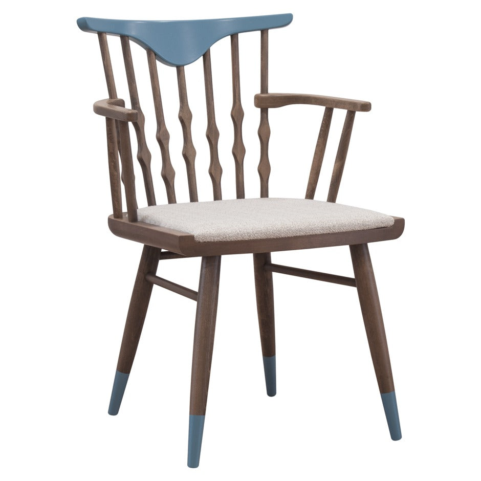 Bolton B Armchair with modern spindle back and colorful top rail | theMADgroup