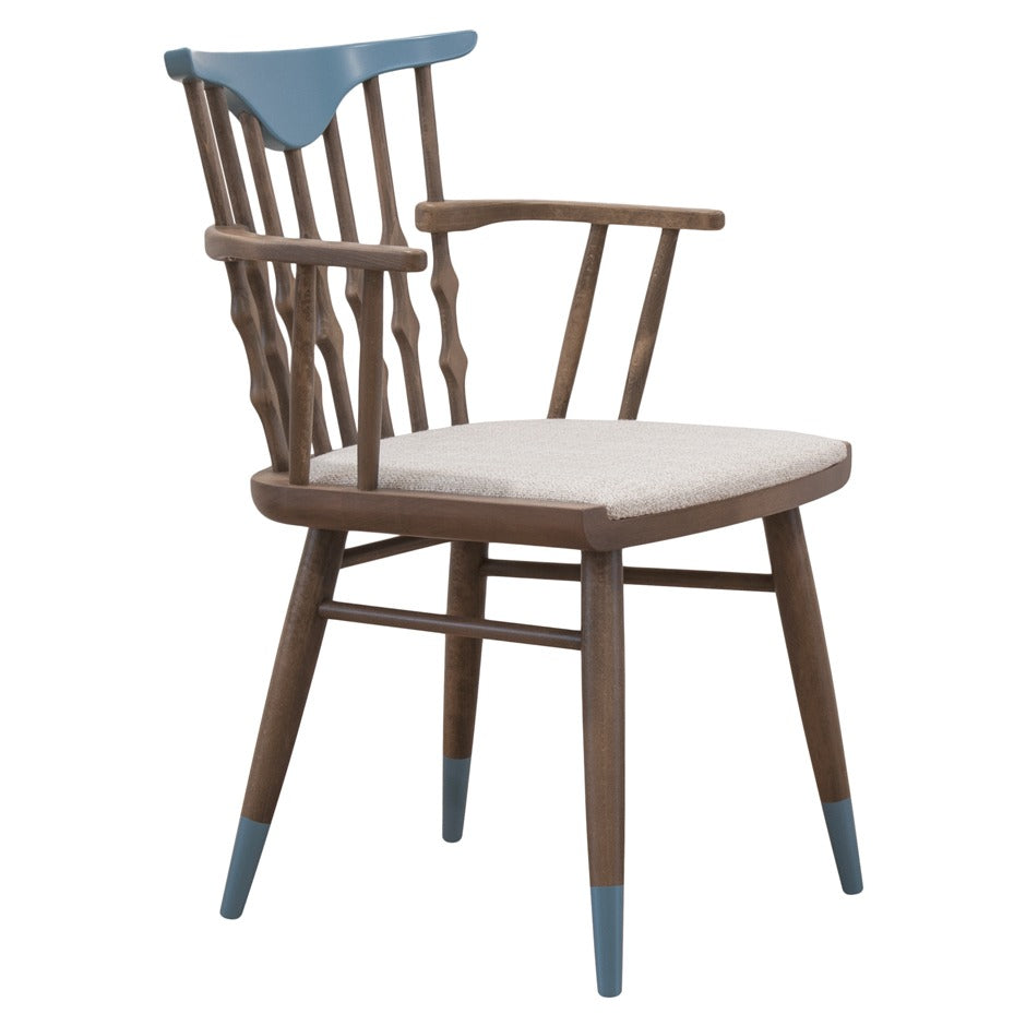 Bolton B Armchair with modern spindle back and colorful top rail | theMADgroup