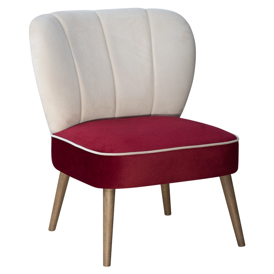 Cocktail 2 Chair with cream channel-tufted backrest and red velvet seat | theMADgroup