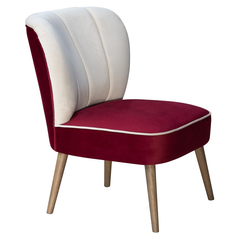 Cocktail 2 Chair with cream channel-tufted backrest and red velvet seat | theMADgroup