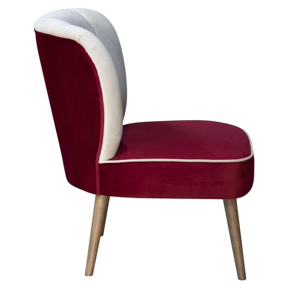 Cocktail 2 Chair with cream channel-tufted backrest and red velvet seat | theMADgroup