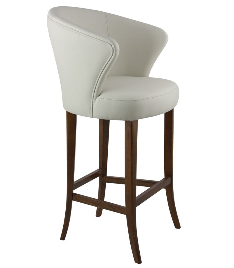Flint 2 barstool with cushioned seat, low backrest, and metal base | theMADgroup
