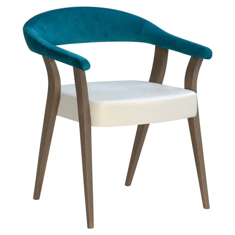 Gianna Armchair with curved wooden frame and vibrant upholstered back | theMADgroup