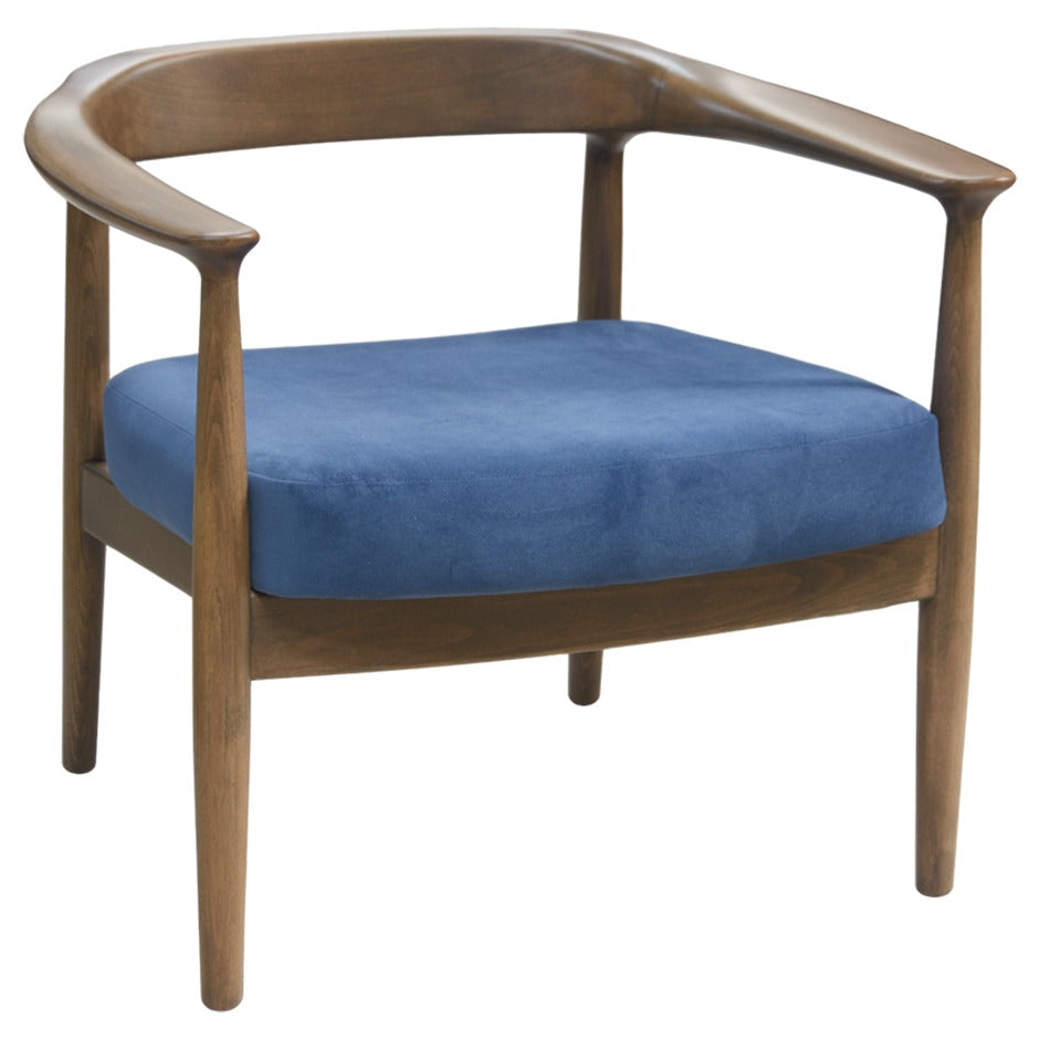 Helena Lounge Chair - Mid-century modern wooden armchair with blue upholstered cushion | theMADgroup