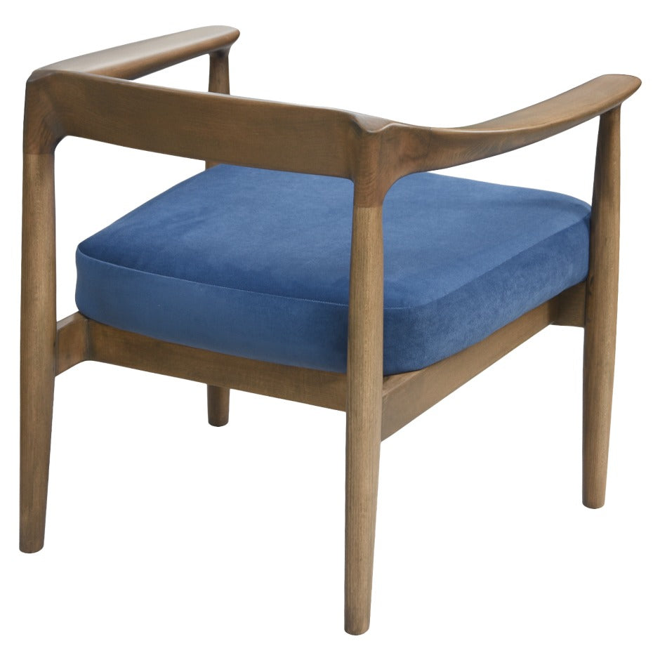 Helena Lounge Chair - Mid-century modern wooden armchair with blue upholstered cushion | theMADgroup