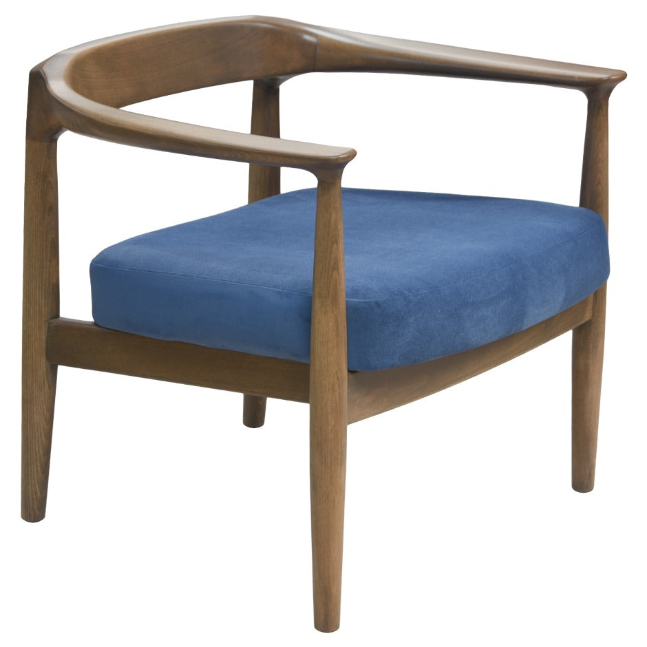 Helena Lounge Chair - Mid-century modern wooden armchair with blue upholstered cushion | theMADgroup