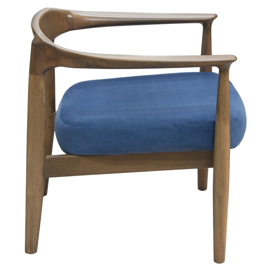 Helena Lounge Chair - Mid-century modern wooden armchair with blue upholstered cushion | theMADgroup