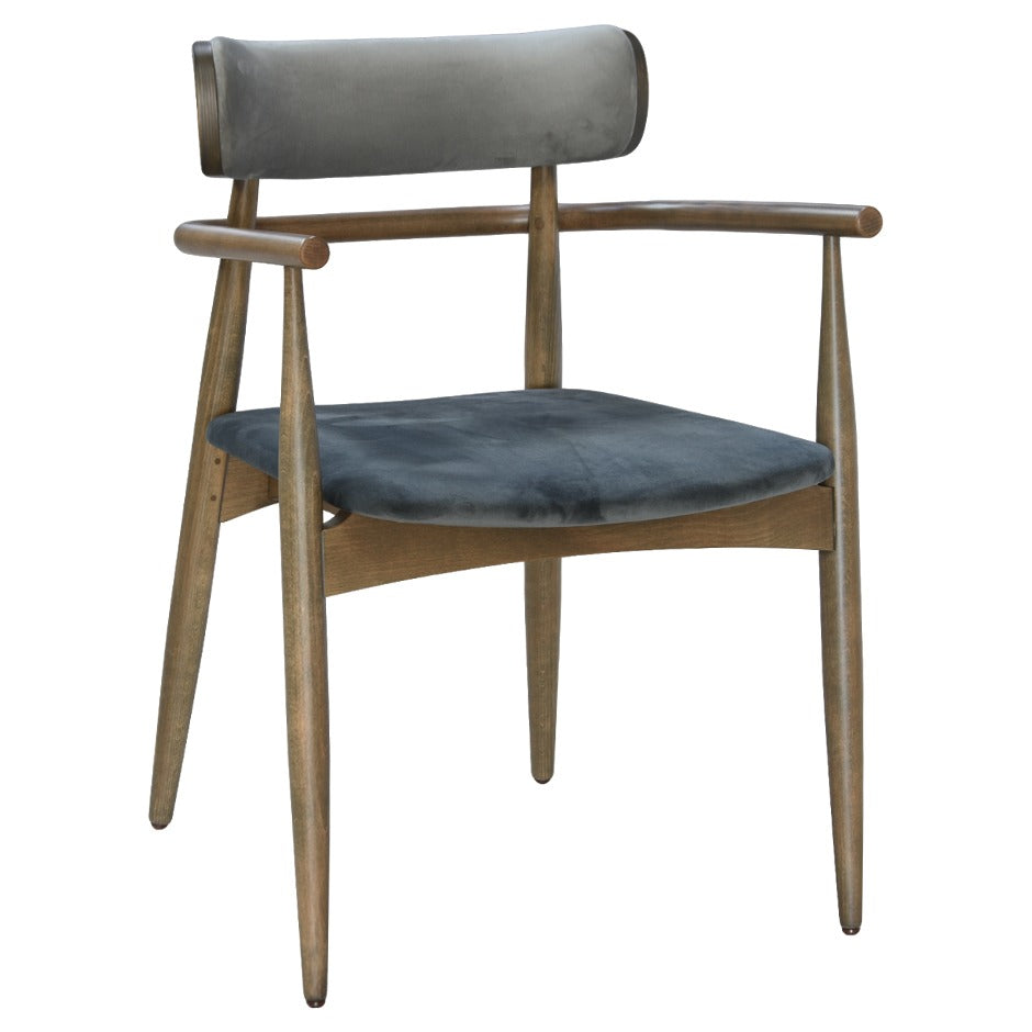 Kyana B Armchair - Grey Velvet Upholstery, Wood Frame | theMADgroup