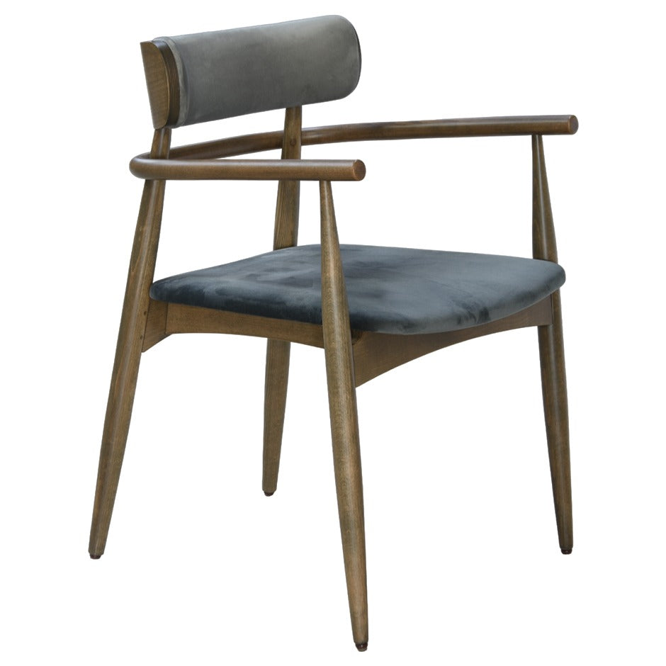 Kyana B Armchair - Grey Velvet Upholstery, Wood Frame | theMADgroup