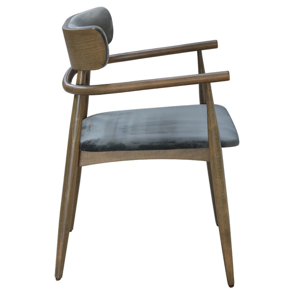 Kyana B Armchair - Grey Velvet Upholstery, Wood Frame | theMADgroup