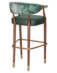 Maria Beta Bar Stool - Elegant green marble pattern upholstered bar stool with gold accents | theMADgroup