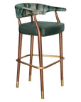 Maria Beta Bar Stool - Elegant green marble pattern upholstered bar stool with gold accents | theMADgroup