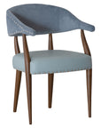 Maria Armchair - Elegant blue upholstered dining chair with stud detailing and wooden legs | theMADgroup