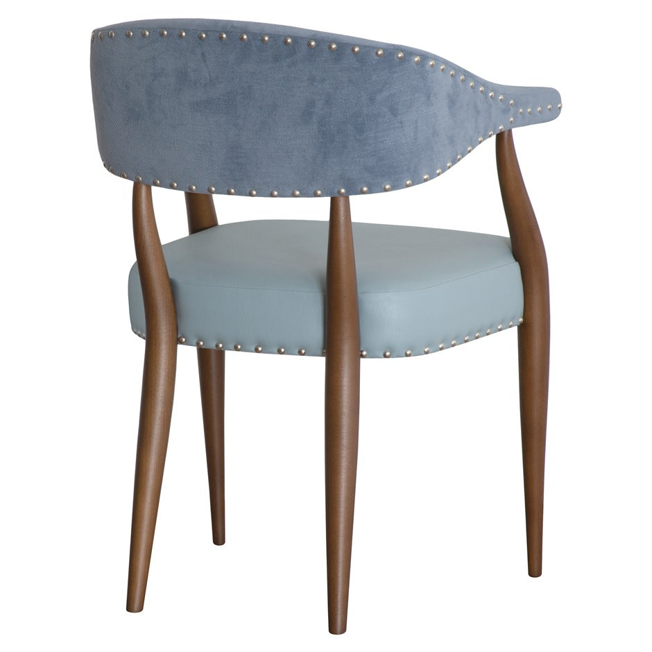 Maria Armchair - Elegant blue upholstered dining chair with stud detailing and wooden legs | theMADgroup
