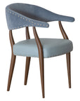 Maria Armchair - Elegant blue upholstered dining chair with stud detailing and wooden legs | theMADgroup