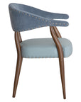 Maria Armchair - Elegant blue upholstered dining chair with stud detailing and wooden legs | theMADgroup