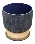 Modern Mira Ottoman - Blue upholstered seating with unique textured and cane design | theMADgroup