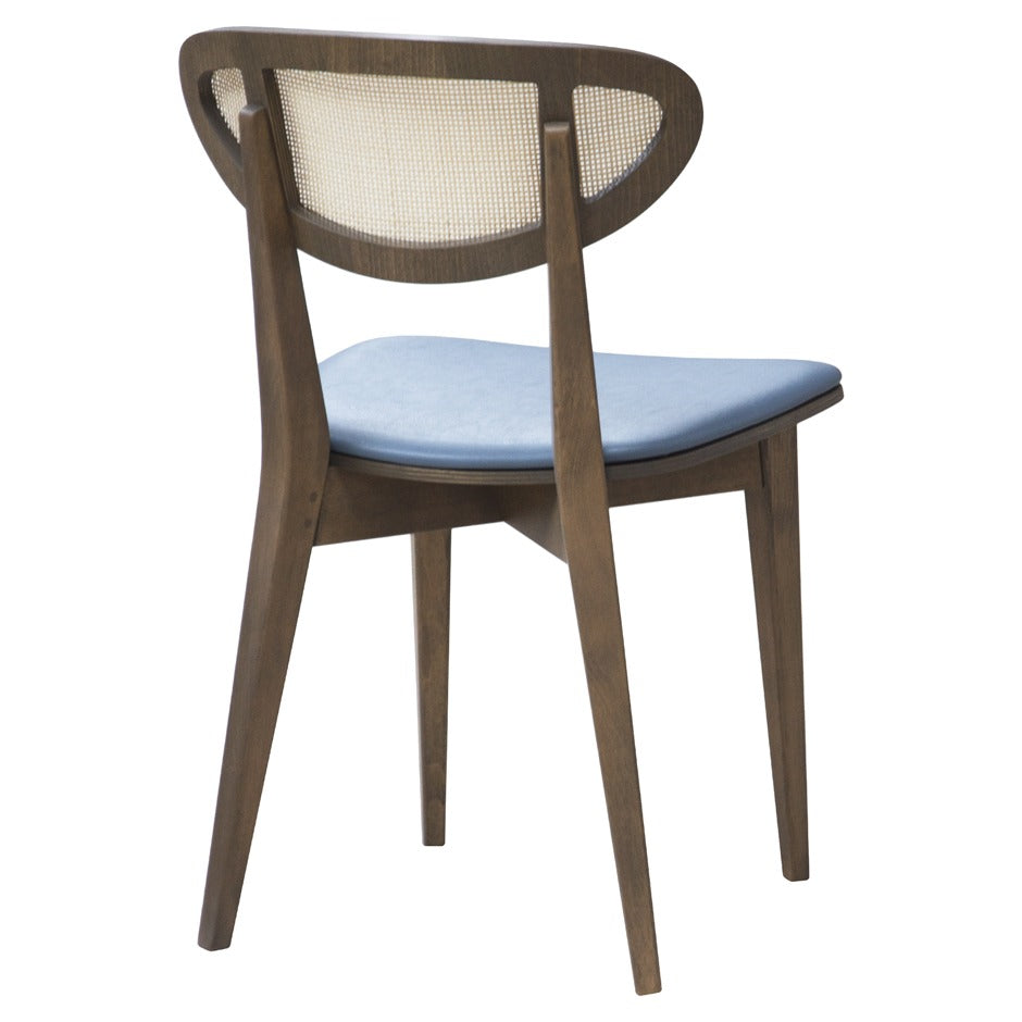 Riviera 3 Dining Chair - Modern wood chair with cane backrest and blue upholstered seat | theMADgroup